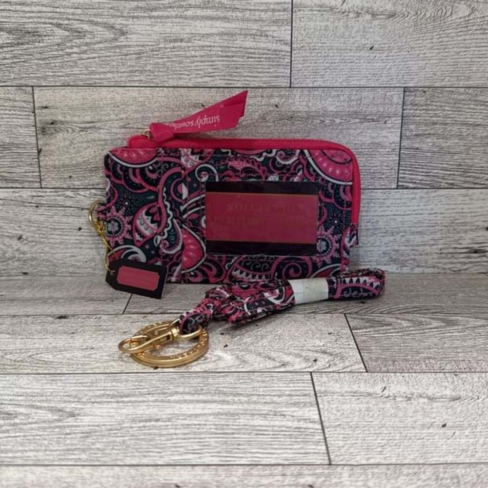 Simply Southern Pink Paisley Coin ID Wallet Key Ring Claw Clip